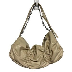 Zara Cream Tan Ruched Shoulder Bag with Chain Detail Hobo With Chain Strap NWOT